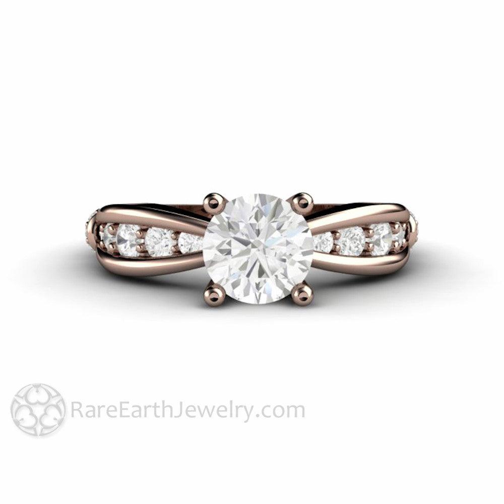 1ct Moissanite Solitaire Engagement Ring | Euro Shank with Diamond Accents, Rare Earth Jewelry