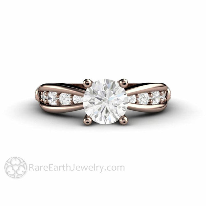 1ct Moissanite Solitaire Engagement Ring | Euro Shank with Diamond Accents, Rare Earth Jewelry