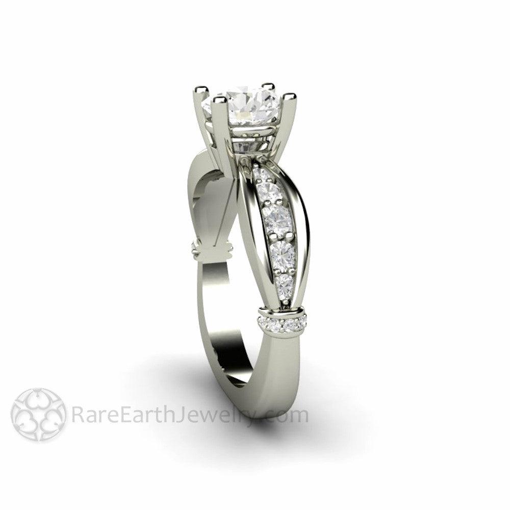 1ct Moissanite Solitaire Engagement Ring | Euro Shank with Diamond Accents, Rare Earth Jewelry