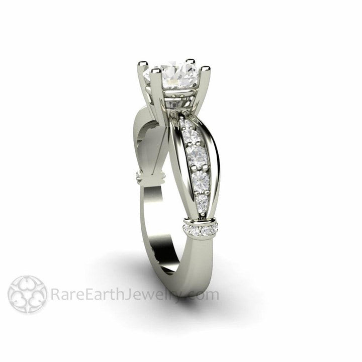 1ct Moissanite Solitaire Engagement Ring | Euro Shank with Diamond Accents, Rare Earth Jewelry
