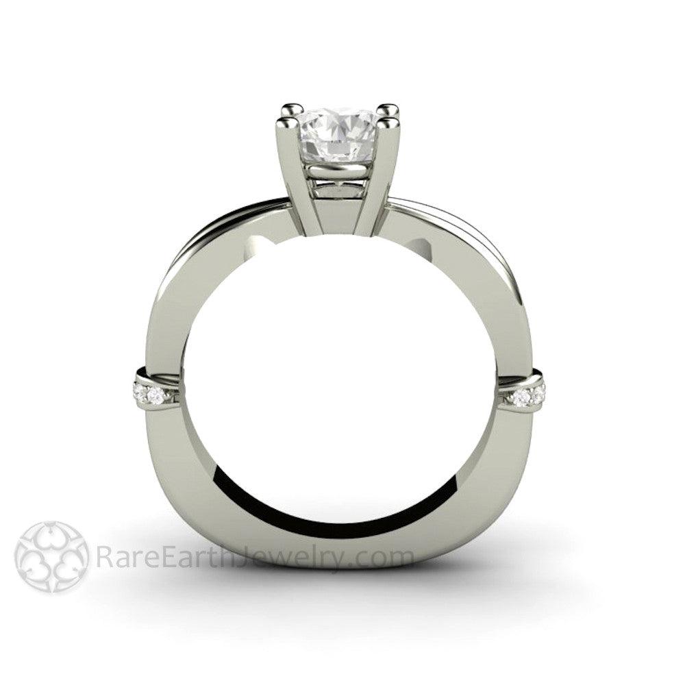 1ct Moissanite Solitaire Engagement Ring | Euro Shank with Diamond Accents, Rare Earth Jewelry