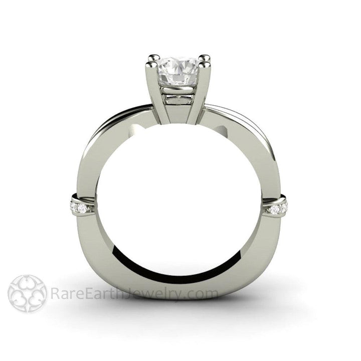 1ct Moissanite Solitaire Engagement Ring | Euro Shank with Diamond Accents, Rare Earth Jewelry