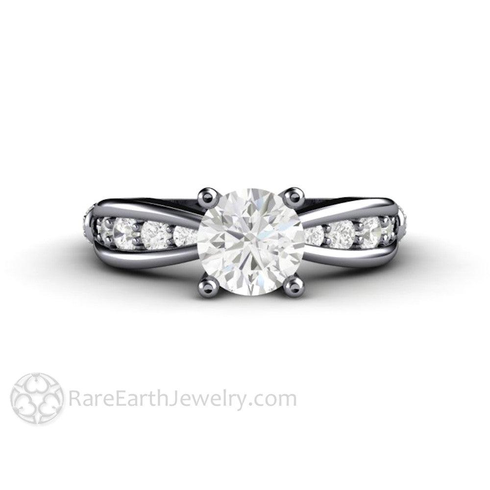 1ct Moissanite Solitaire Engagement Ring | Euro Shank with Diamond Accents, Rare Earth Jewelry