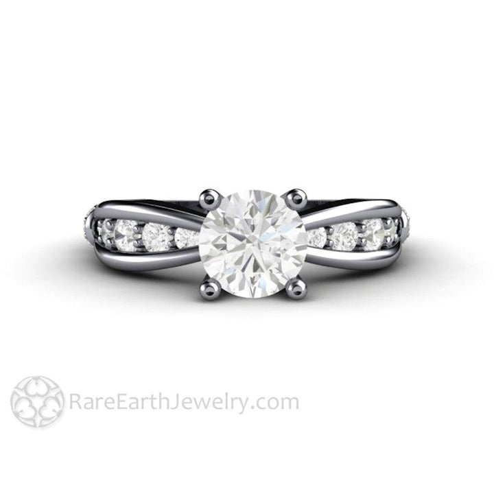 1ct Moissanite Solitaire Engagement Ring | Euro Shank with Diamond Accents, Rare Earth Jewelry