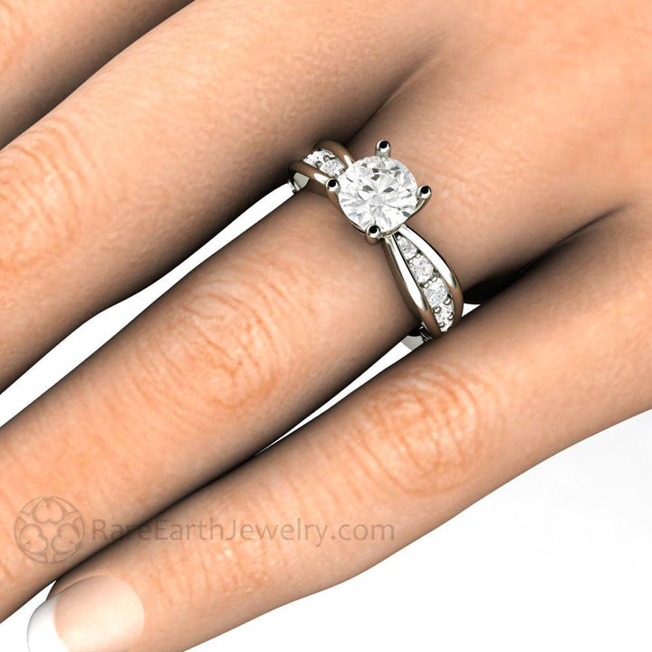 1ct Moissanite Solitaire Engagement Ring | Euro Shank with Diamond Accents, Rare Earth Jewelry