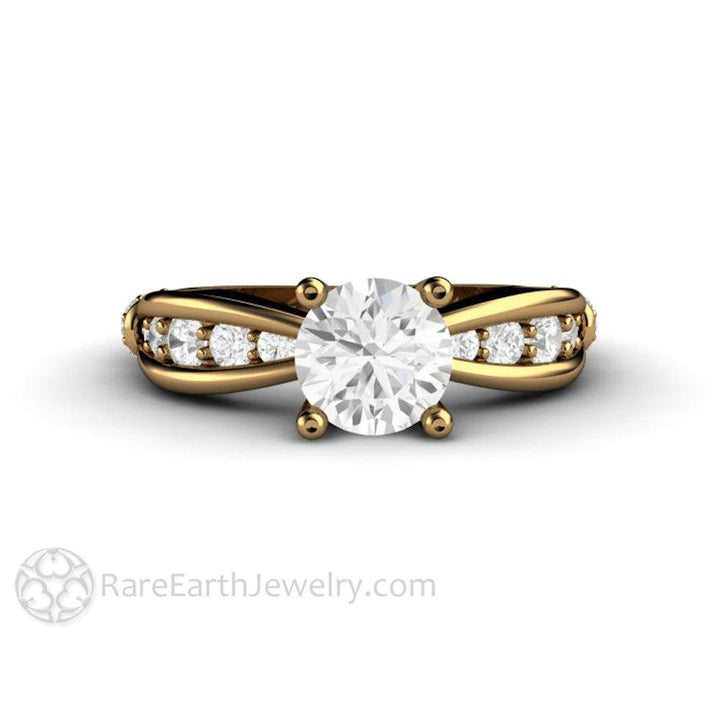 1ct Moissanite Solitaire Engagement Ring | Euro Shank with Diamond Accents, Rare Earth Jewelry