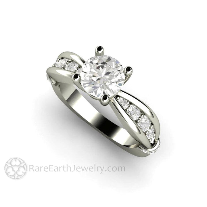 1ct Moissanite Solitaire Engagement Ring | Euro Shank with Diamond Accents, Rare Earth Jewelry