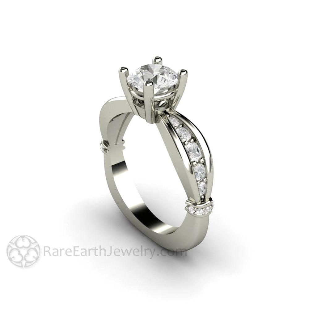 1ct Moissanite Solitaire Engagement Ring | Euro Shank with Diamond Accents, Rare Earth Jewelry