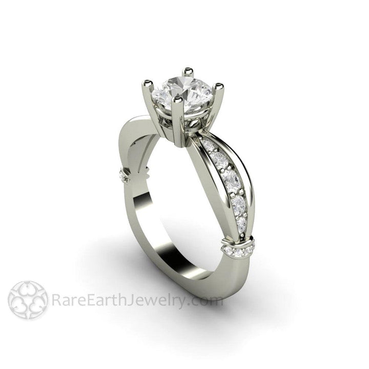 1ct Moissanite Solitaire Engagement Ring | Euro Shank with Diamond Accents, Rare Earth Jewelry
