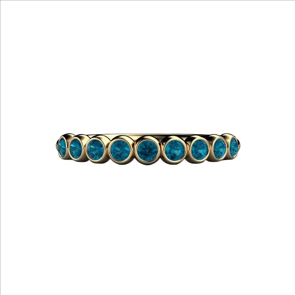 Teal Blue Diamond Ring Bubble Band Bezel Set Wedding Ring, Rare Earth Jewelry