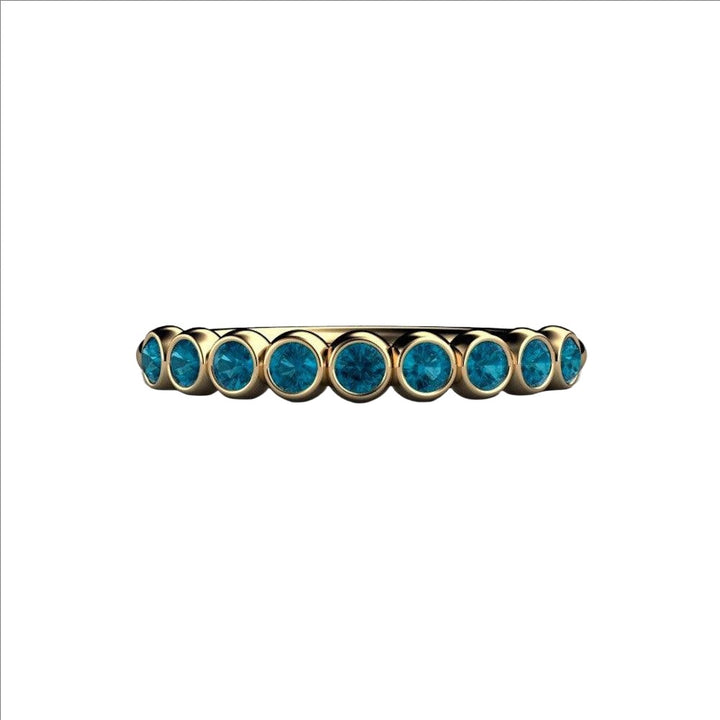 Teal Blue Diamond Ring Bubble Band Bezel Set Wedding Ring, Rare Earth Jewelry