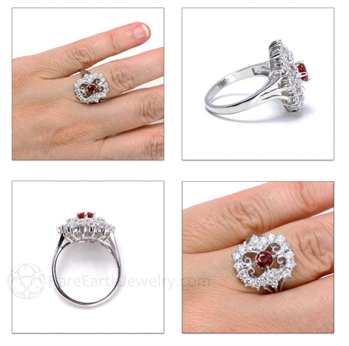 Art Deco Ruby Ring Vintage Style with Diamonds and Filigree, Rare Earth Jewelry