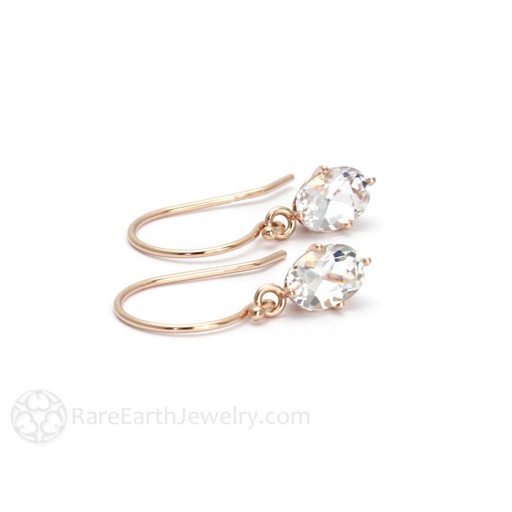Filigree Dangle White Topaz Earrings in 14K Gold, Rare Earth Jewelry