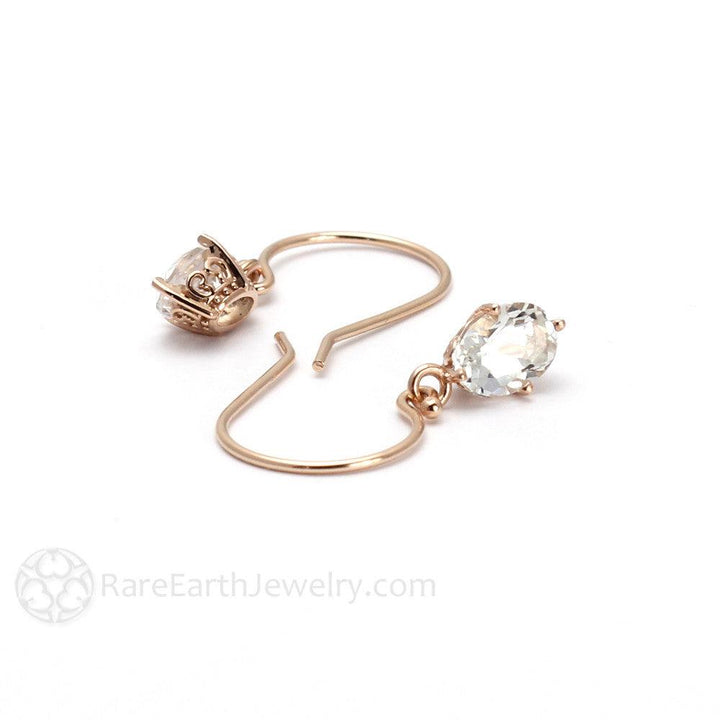 Filigree Dangle White Topaz Earrings in 14K Gold, Rare Earth Jewelry