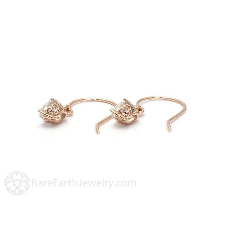 Filigree Dangle White Topaz Earrings in 14K Gold, Rare Earth Jewelry