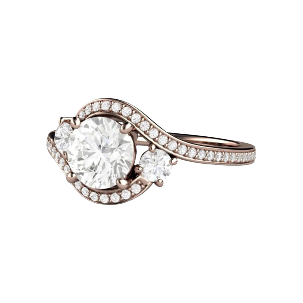 1ct Forever One Moissanite Engagement Ring | 3 Stone Bypass Halo in Gold or Platinum, Rare Earth Jewelry