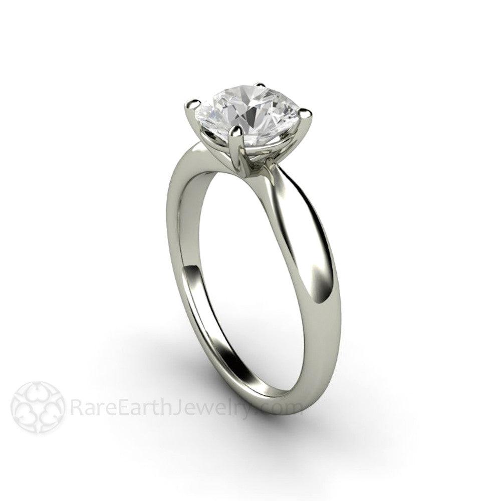 Forever One Moissanite Engagement Ring | Classic Solitaire with Tapered Band, Rare Earth Jewelry