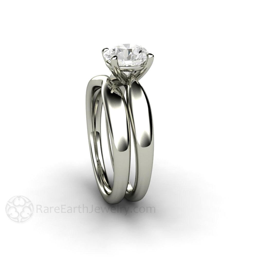 Forever One Moissanite Engagement Ring | Classic Solitaire with Tapered Band, Rare Earth Jewelry