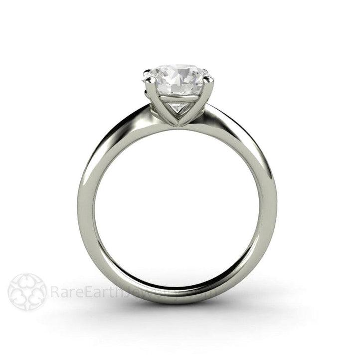 Forever One Moissanite Engagement Ring | Classic Solitaire with Tapered Band, Rare Earth Jewelry