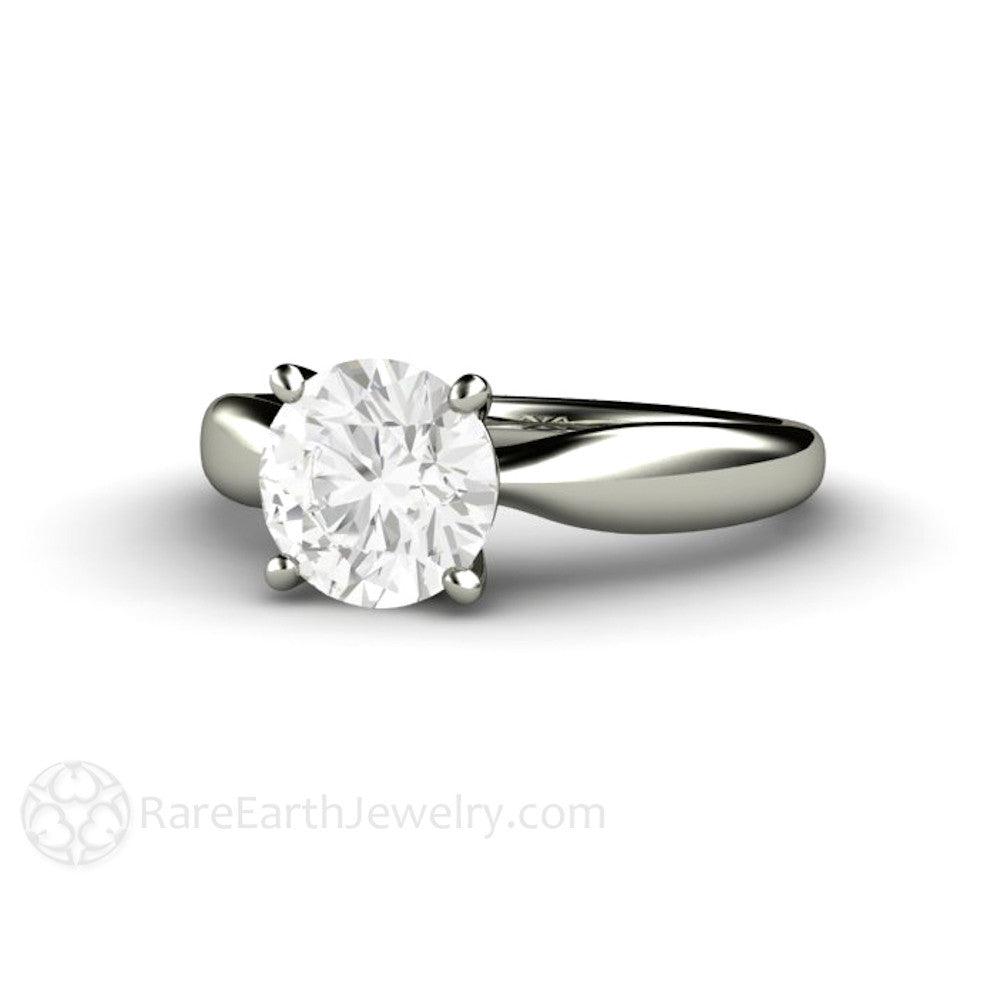 Forever One Moissanite Engagement Ring | Classic Solitaire with Tapered Band, Rare Earth Jewelry