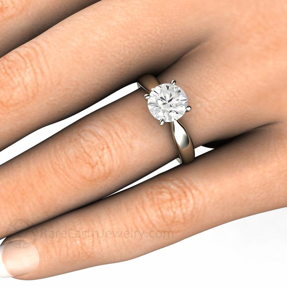 Forever One Moissanite Engagement Ring | Classic Solitaire with Tapered Band, Rare Earth Jewelry