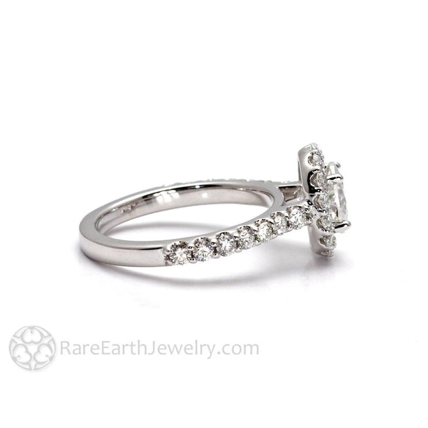 Rare Earth Jewelry Moissanite Ring with Diamond Halo and Accents Oval Pave Setting