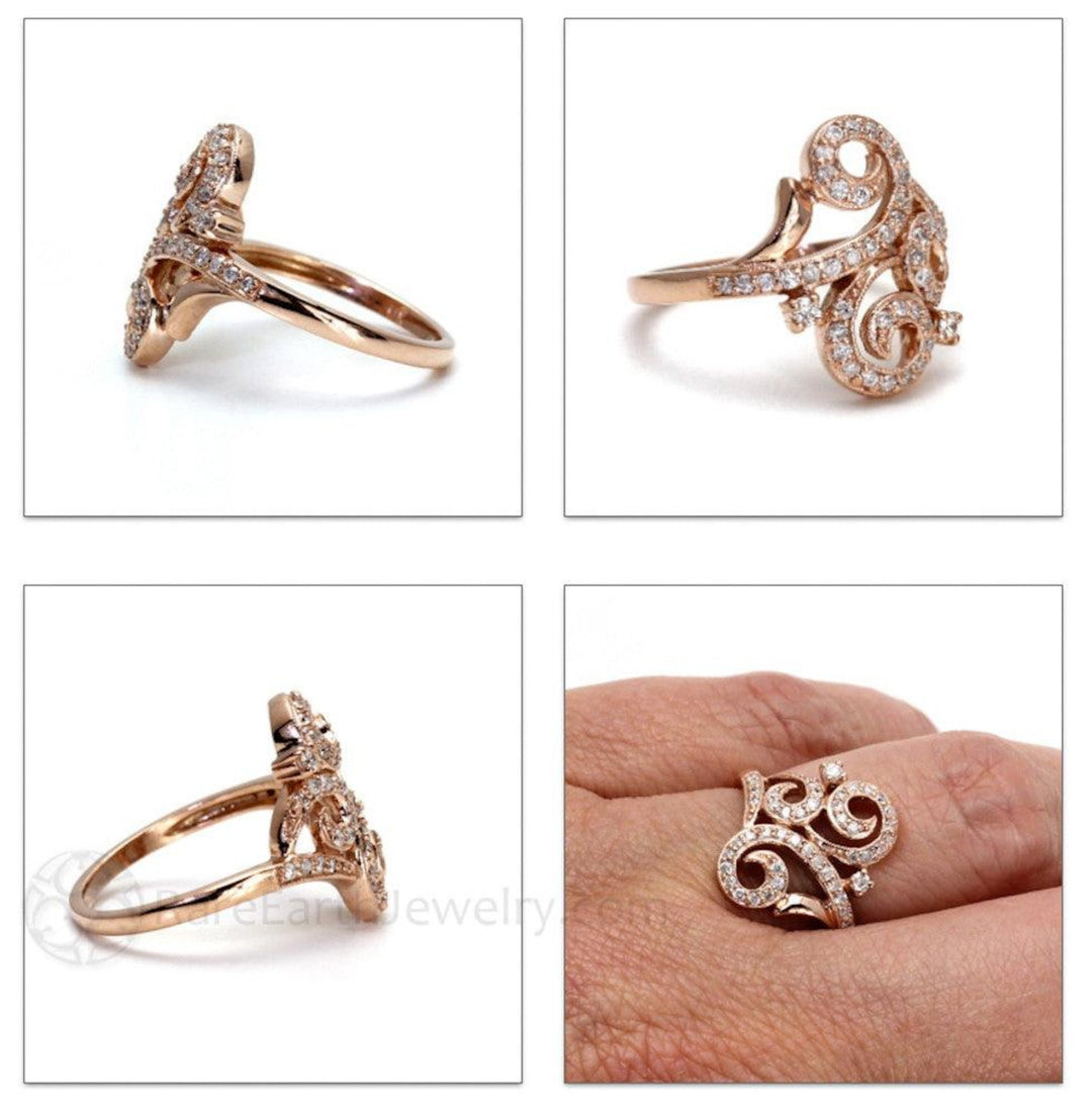 Antique Style Diamond Ring | Georgian Victorian Engagement Ring with Milgrain Details, Rare Earth Jewelry