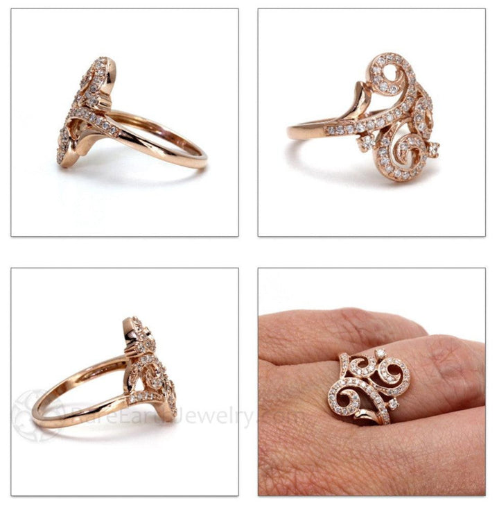Antique Style Diamond Ring | Georgian Victorian Engagement Ring with Milgrain Details, Rare Earth Jewelry
