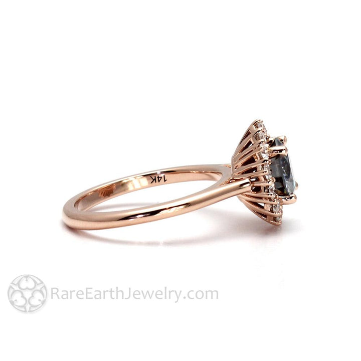 Gray Moissanite Engagement Ring | Vintage Style Diamond Halo, Rare Earth Jewelry