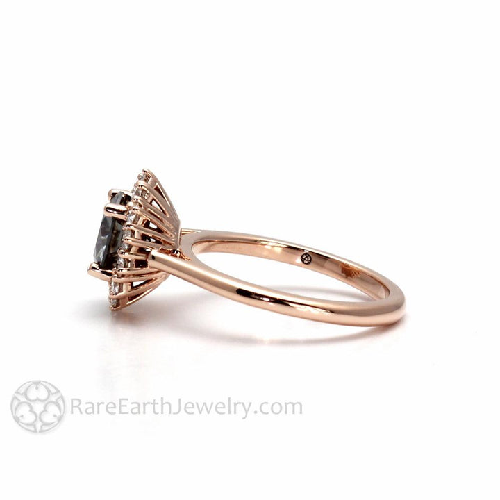 Gray Moissanite Engagement Ring | Vintage Style Diamond Halo, Rare Earth Jewelry