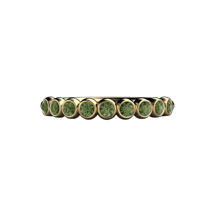 Green Diamond Wedding Band | Round Bubble Style Bezel Set Stackable Ring, Rare Earth Jewelry