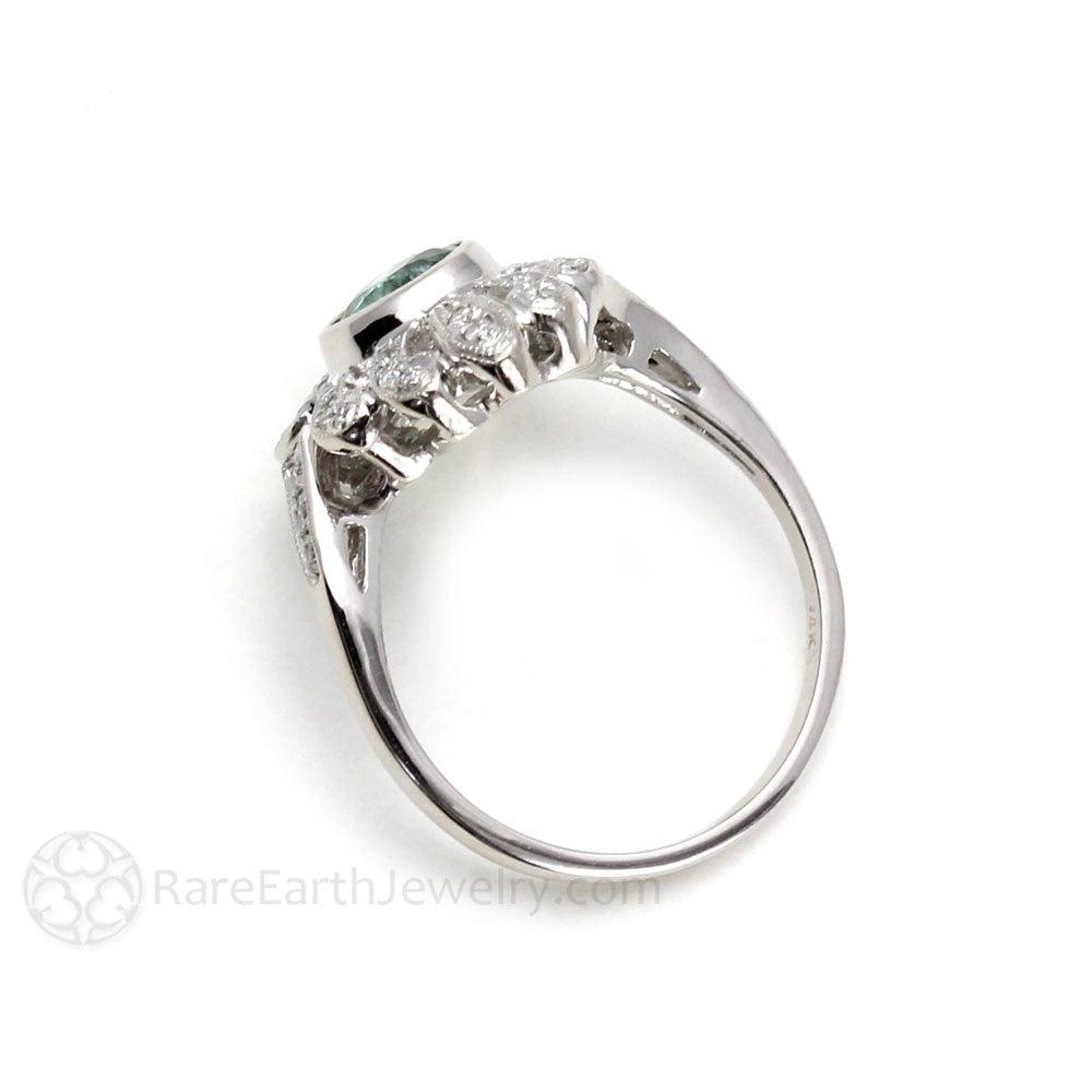 Natural Green Tourmaline Ring Antique Art Deco Style with Diamonds, Rare Earth Jewelry