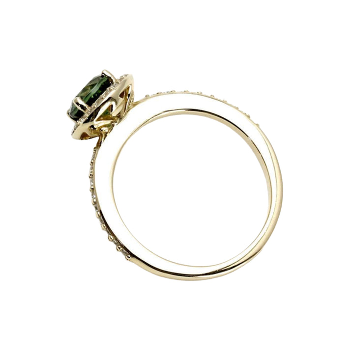 Round Green Tourmaline Ring with Diamond Halo | Rare Earth Jewelry