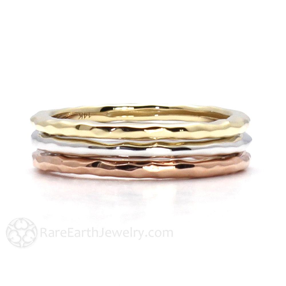 Hammered Finish Band Wedding Ring Stackable 14K 18K Gold or Platinum, Rare Earth Jewelry