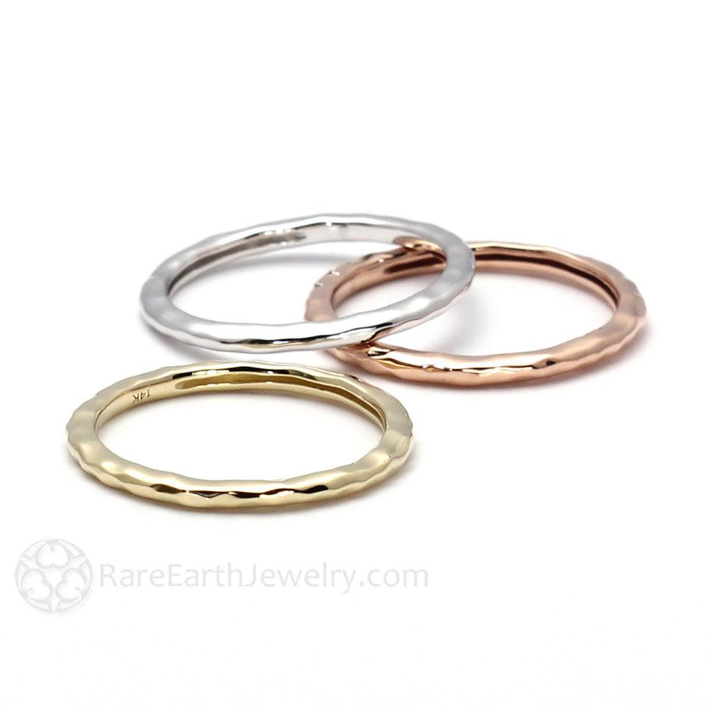 Hammered Finish Band Wedding Ring Stackable 14K 18K Gold or Platinum, Rare Earth Jewelry