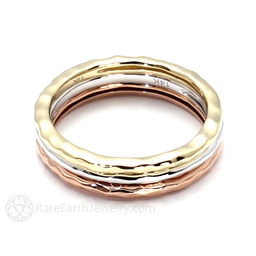 Hammered Finish Band Wedding Ring Stackable 14K 18K Gold or Platinum, Rare Earth Jewelry