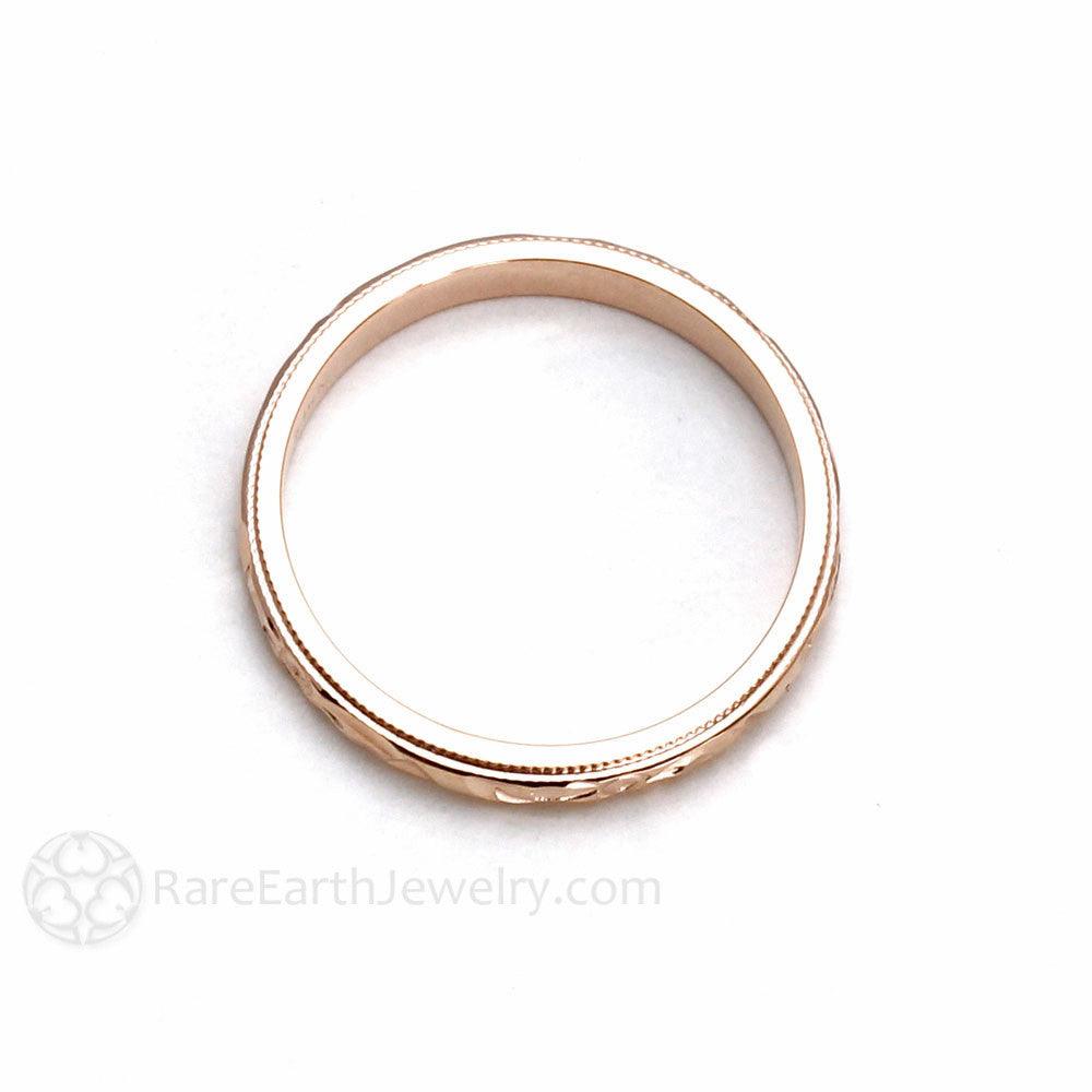 Hand Engraved Wedding Ring | Vintage Style Band with Floral Design, Rare Earth Jewelry