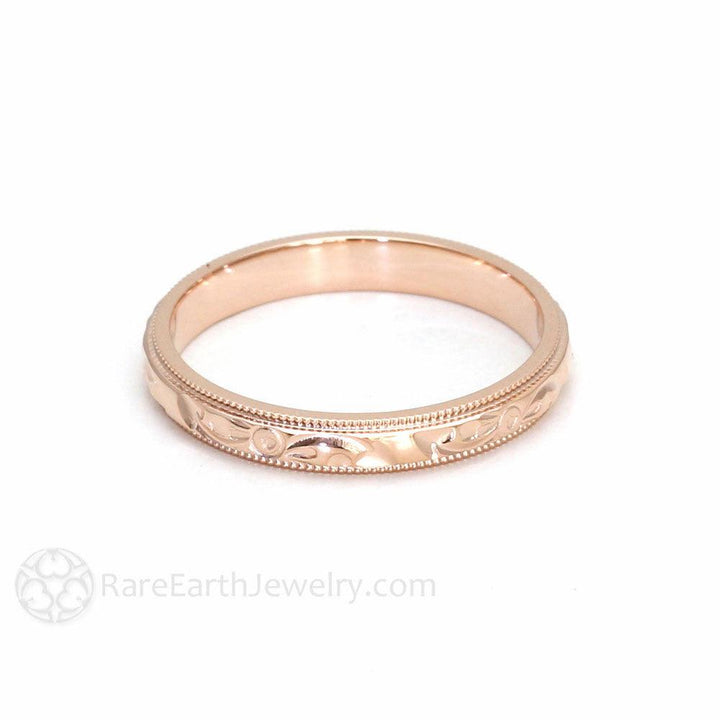 Hand Engraved Wedding Ring | Vintage Style Band with Floral Design, Rare Earth Jewelry