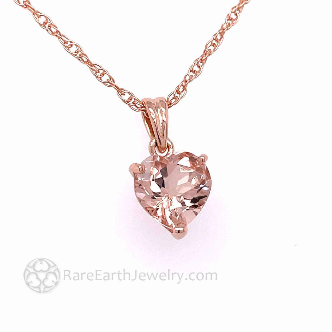 Natural Morganite Necklace Peach Pink Heart Pendant 14K Rose Gold, Rare Earth Jewelry