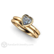 Heart Solitaire Moissanite Engagement Ring and Wedding Band 14K Yellow Gold - Rare Earth Jewelry
