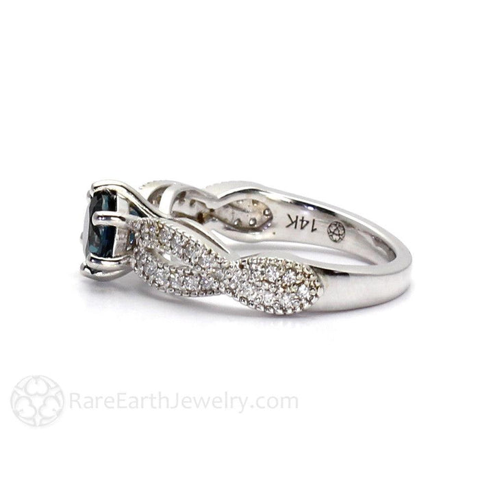 London Blue Topaz Infinity Engagement Ring | Solitaire with Diamond Accents, Rare Earth Jewelry