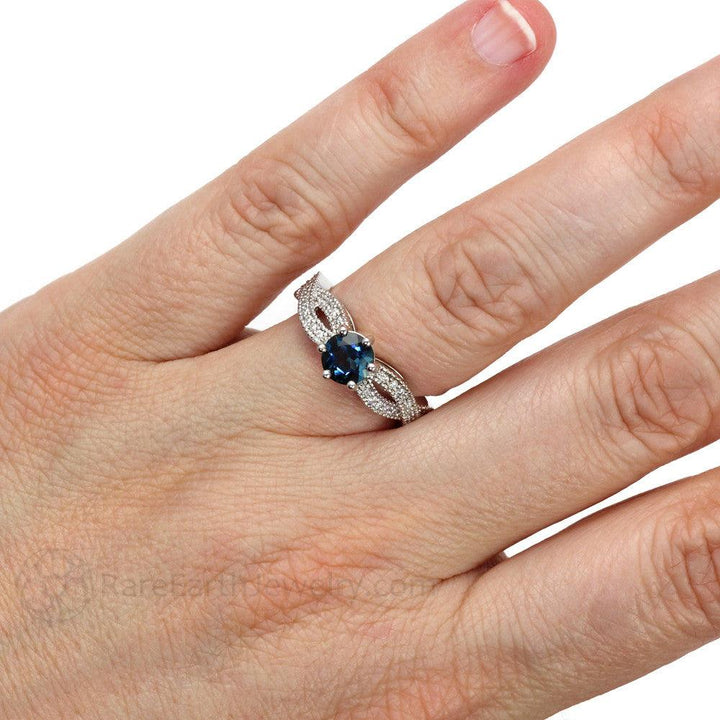 London Blue Topaz Infinity Engagement Ring | Solitaire with Diamond Accents, Rare Earth Jewelry