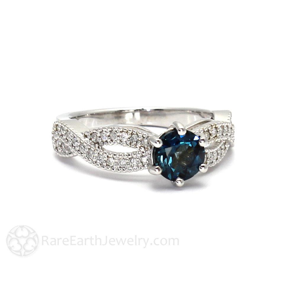 London Blue Topaz Infinity Engagement Ring | Solitaire with Diamond Accents, Rare Earth Jewelry