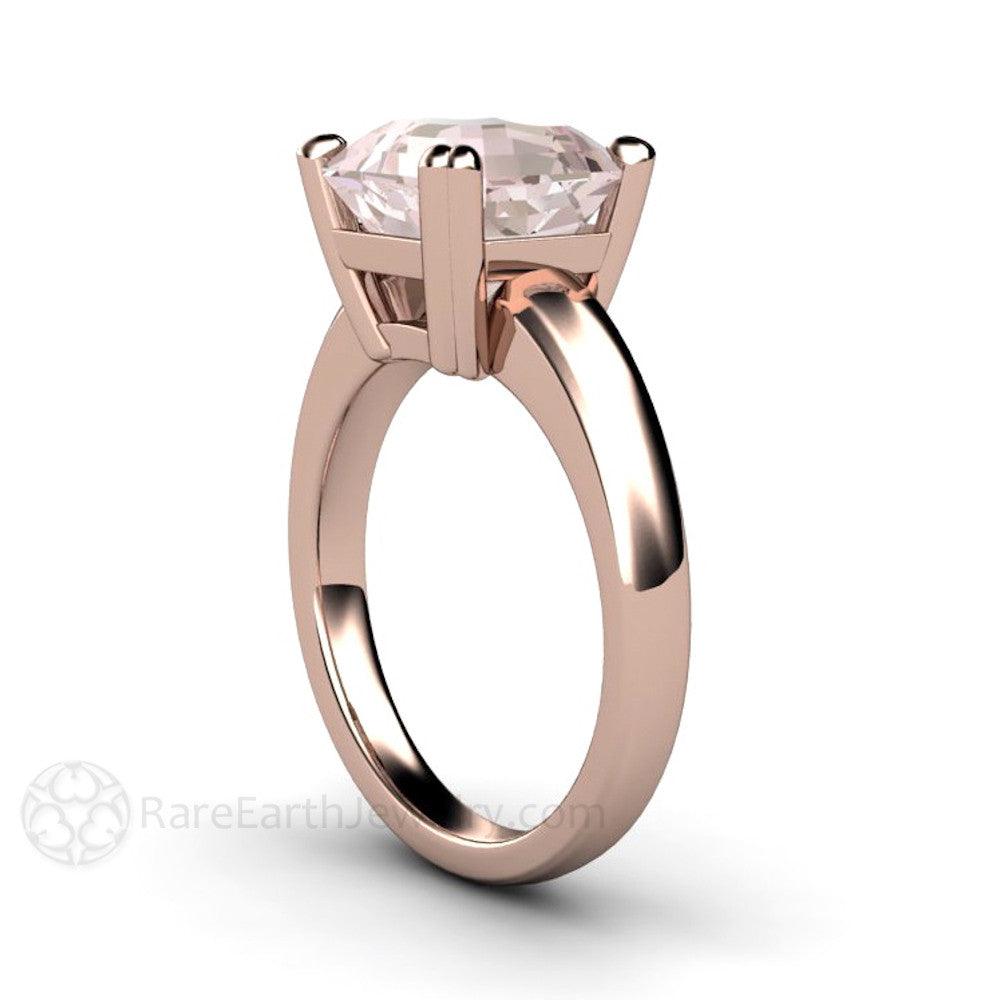 Large Asscher Cut Morganite Engagement Ring Solitaire with Double Prongs, Rare Earth Jewelry
