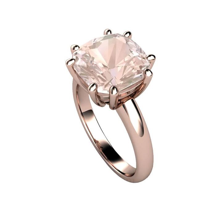 Large Morganite Ring 10mm Cushion Cut Morganite Solitaire, Rare Earth Jewelry