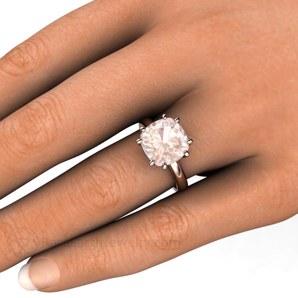 Large Morganite Ring 10mm Cushion Cut Morganite Solitaire, Rare Earth Jewelry
