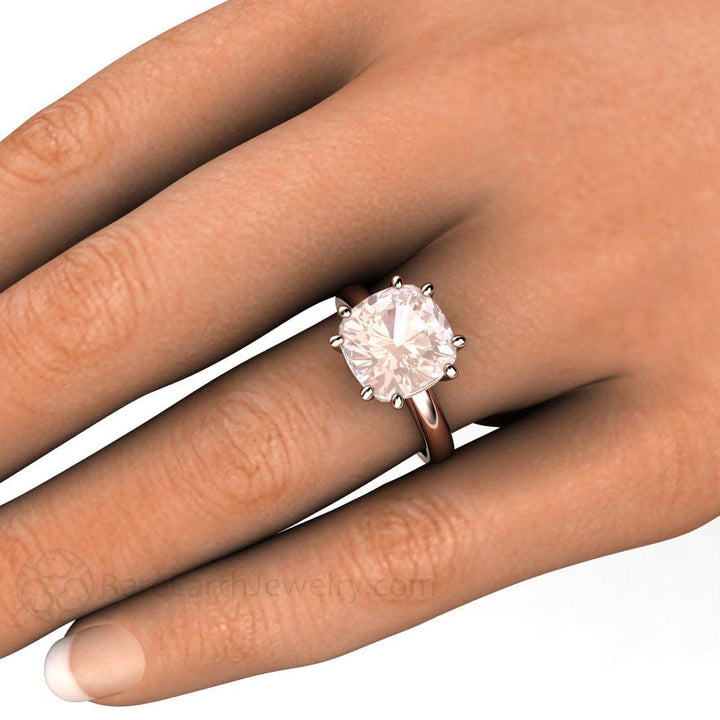 Large Morganite Ring 10mm Cushion Cut Morganite Solitaire, Rare Earth Jewelry