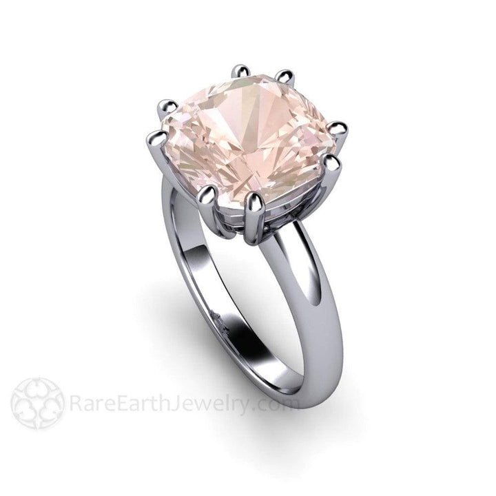 Large Morganite Ring 10mm Cushion Cut Morganite Solitaire, Rare Earth Jewelry