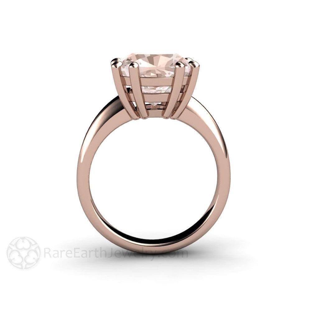 Large Morganite Ring 10mm Cushion Cut Morganite Solitaire, Rare Earth Jewelry
