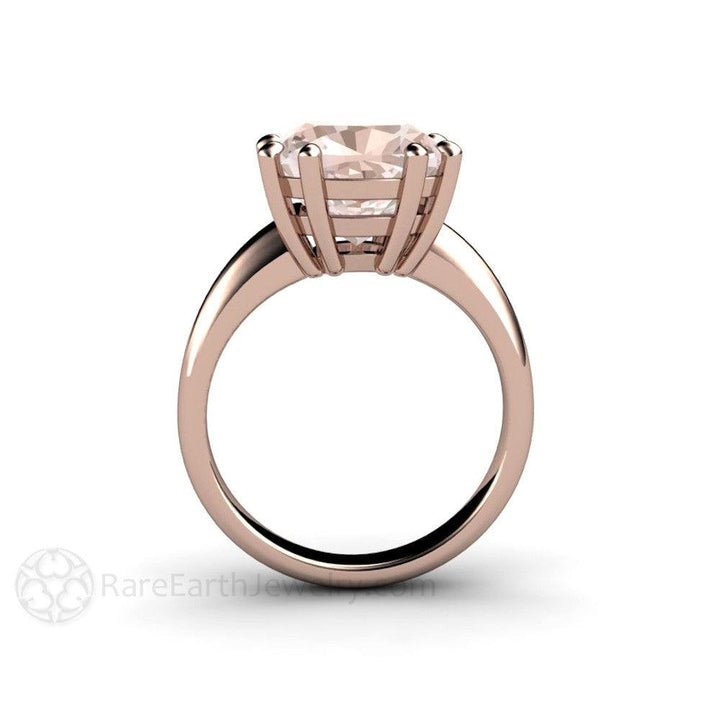Large Morganite Ring 10mm Cushion Cut Morganite Solitaire, Rare Earth Jewelry